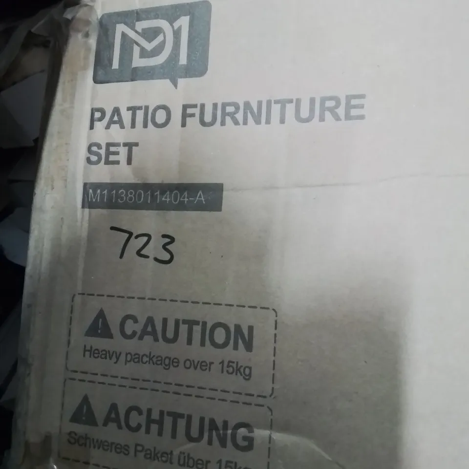 BOXED RATTAN PATIO FURNITURE SET.