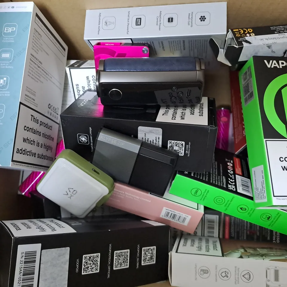 APPROXIMATELY 20 ASSORTED E-CIGARETTE PRODUCTS TO INCLUDE VOOPOO DRAG Q, ASPIRE BP STIK VAPORESSO LUXE Q2