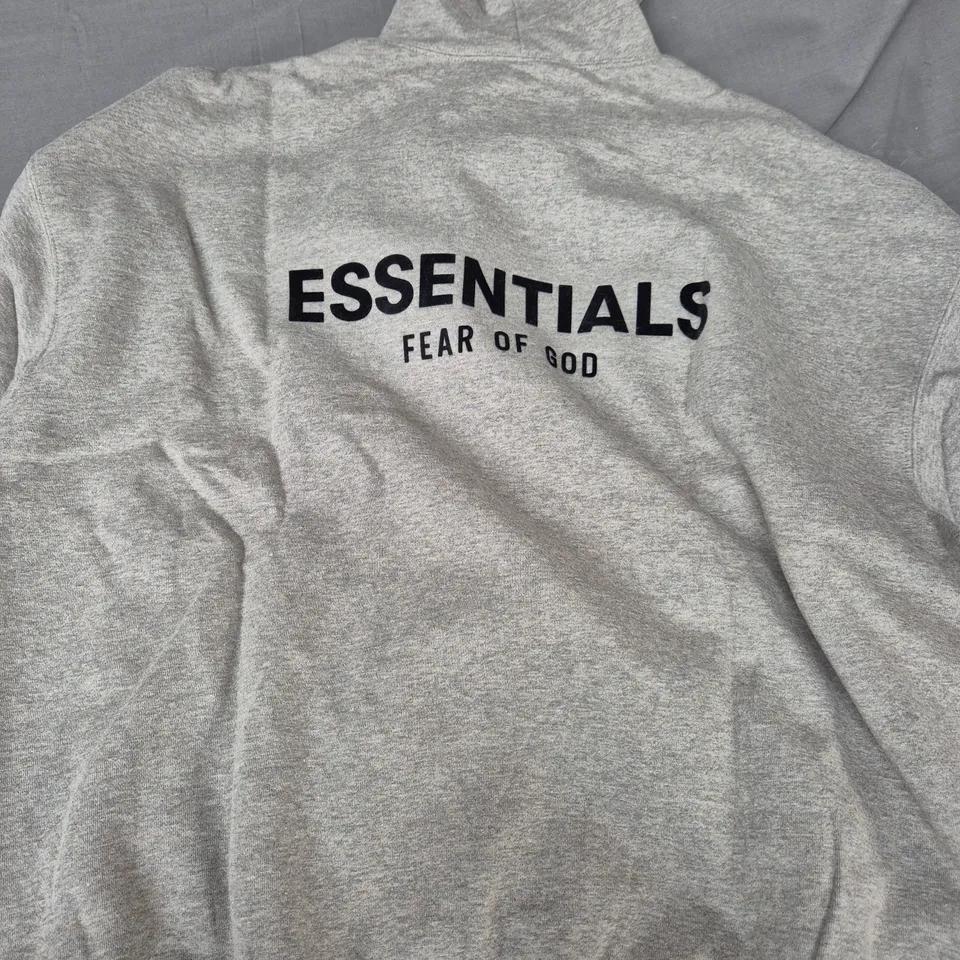 ESSENTIALS FEAR OF GOD BACK PRINT HOODIE IN DARK OATMEAL - LARGE