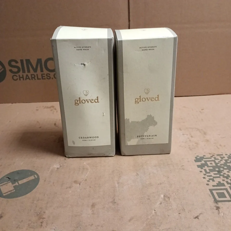 2 X GLOVED 375ML HAND WASH ITEMS: PETITGRAIN + CEDARWOOD