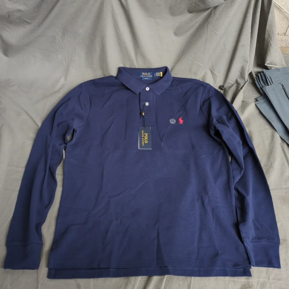 RALPH LAUREN NAVY LONG-SLEEVE POLO SHIRT – UK SIZE L