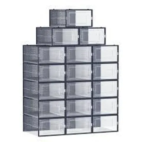 BOXED SONGMICS SHOE BOXES, PACK OF 18 STACKABLE SHOE STORAGE ORGANISERS