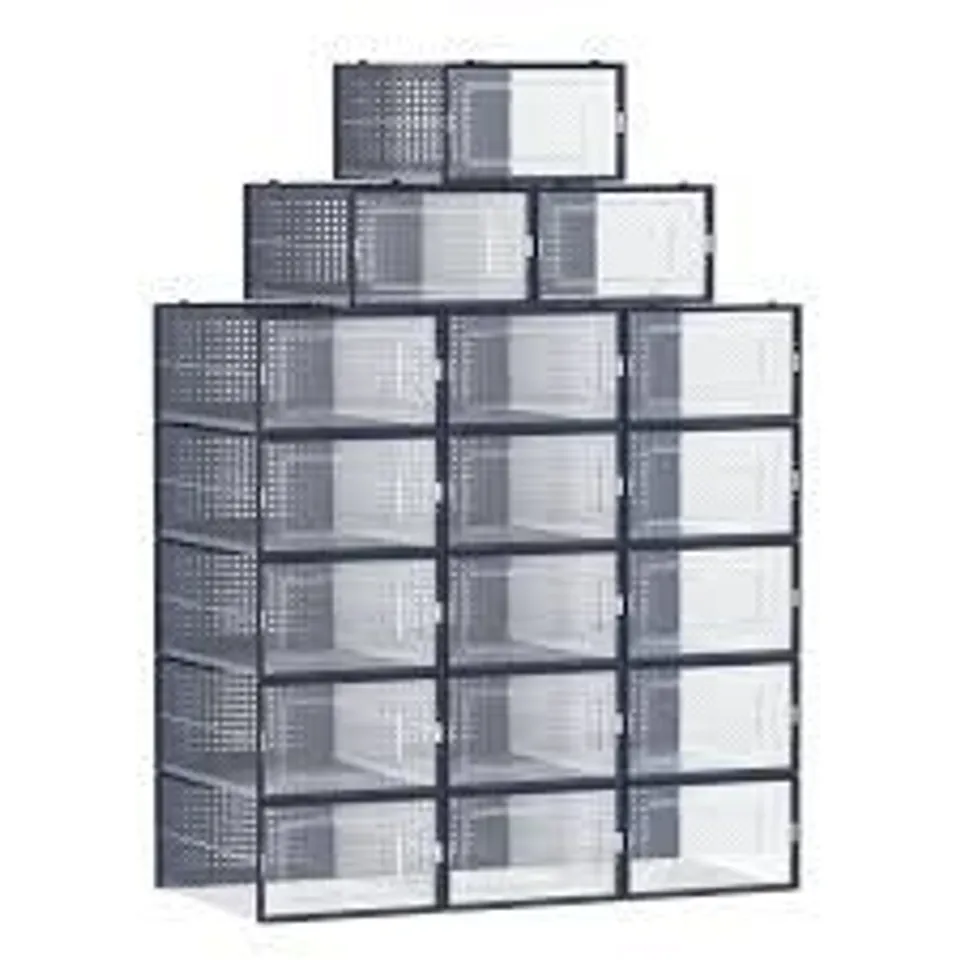 BOXED SONGMICS SHOE BOXES, PACK OF 18 STACKABLE SHOE STORAGE ORGANISERS