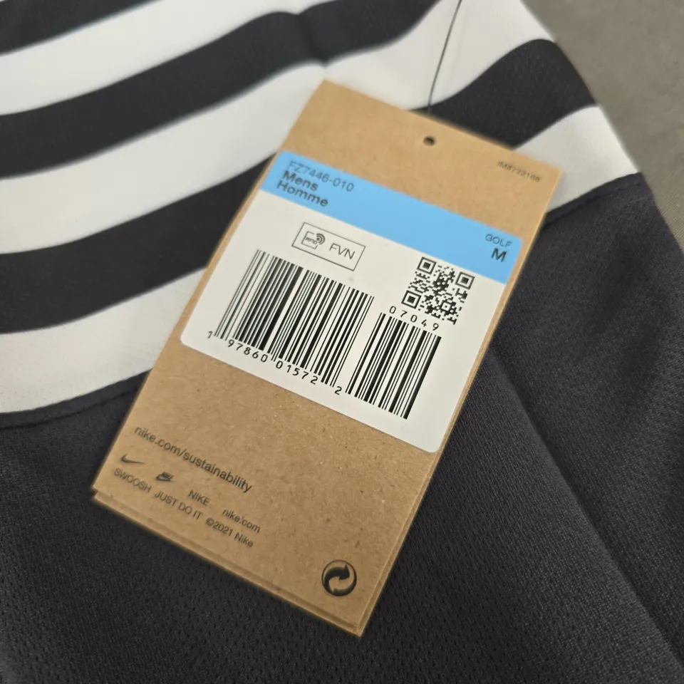 NIKE GOLF POLO SHIRT – MEN'S STRIPED WHITE & NAVY, SIZE M