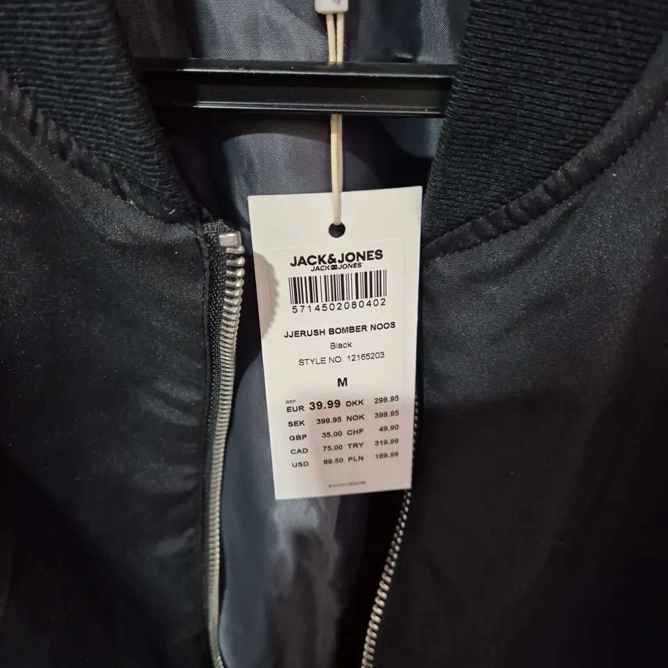 JACK & JONES MEN'S BOMBER JACKET – BLACK, SIZE M