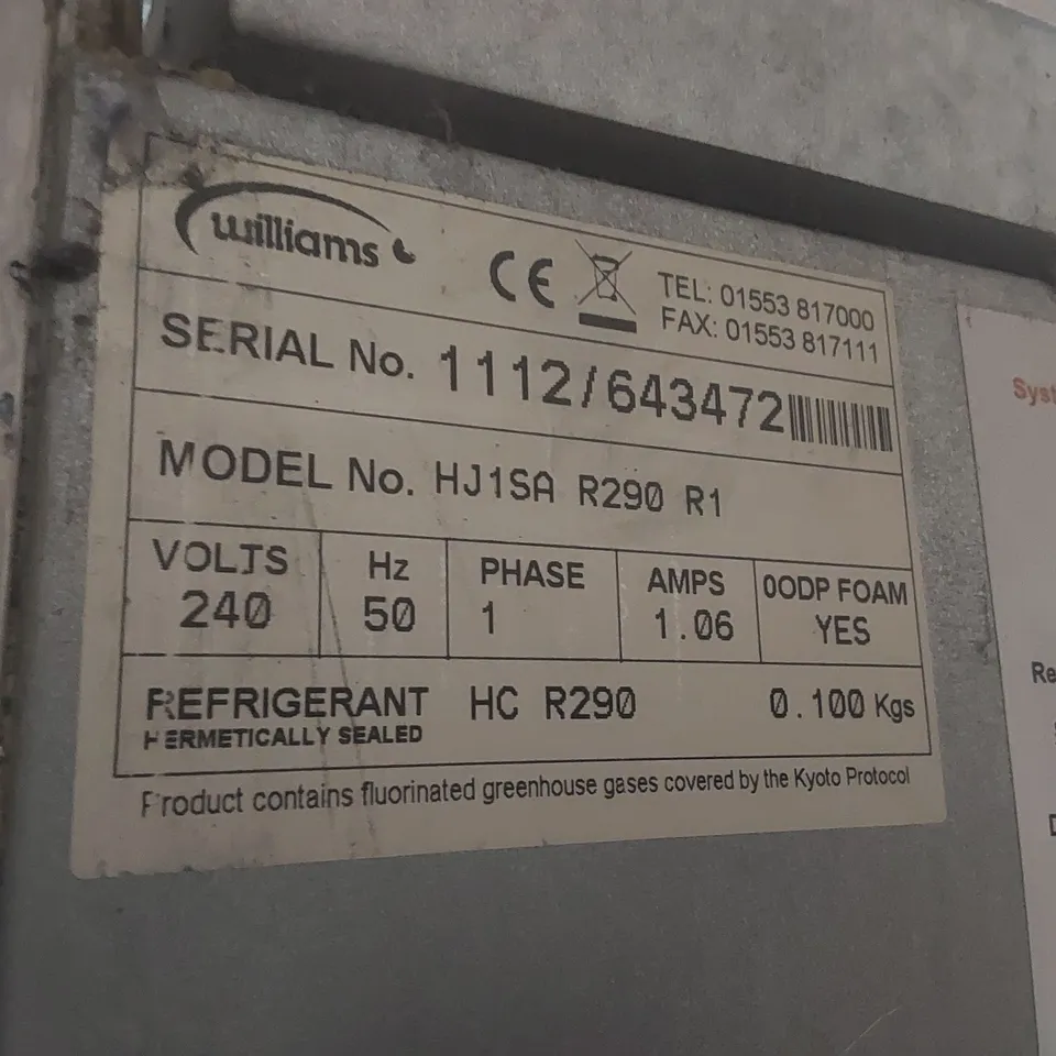 WILLIAMS HJ1SA R290 R1 JADE COMMERCIAL REFRIGERATOR