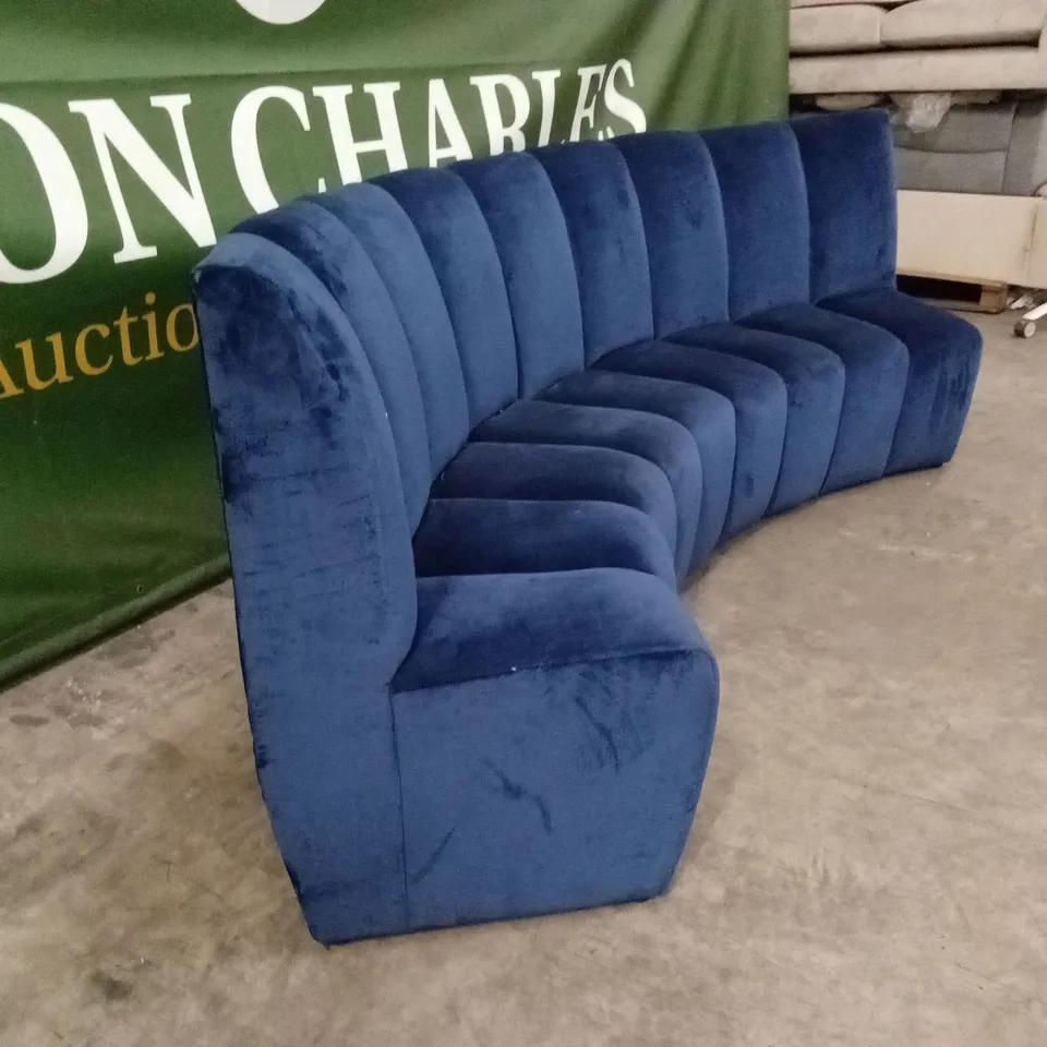 QUALITY DESIGNER CURVED DEEP BLUE FABRIC ARMLESS SOFA