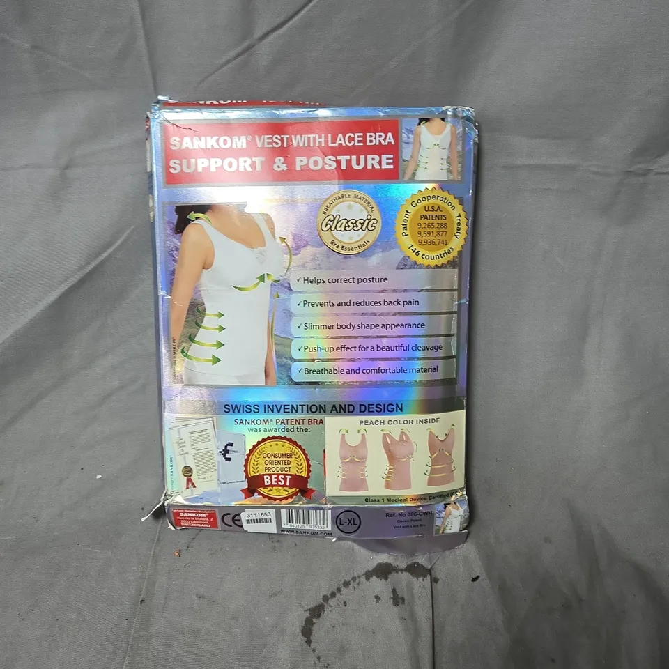 SANKOM VEST WITH LACE BRA SUPPORT & POSTURE – SIZE UK LARGE-XL (L-XL)