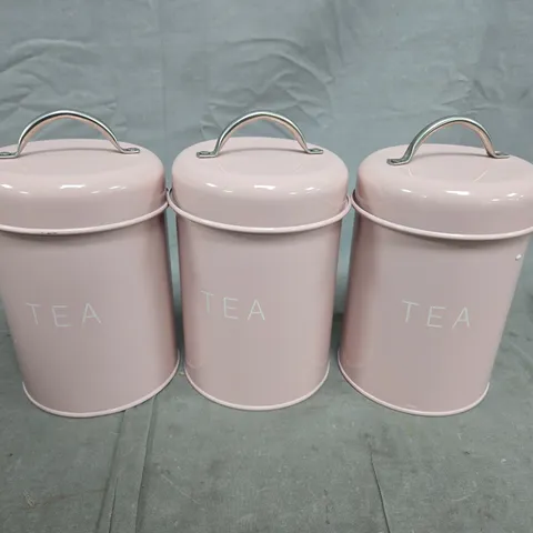 SET OF 3 PINK TEA CANISTERS WITH LIDS 