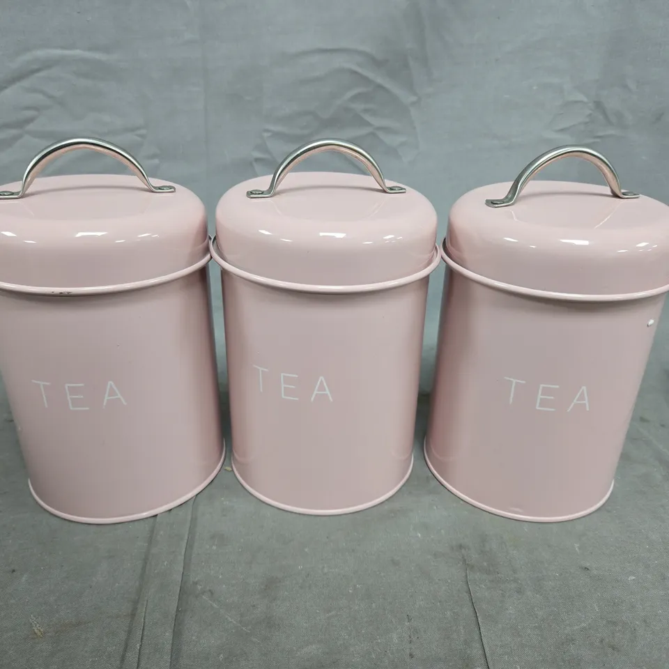 SET OF 3 PINK TEA CANISTERS WITH LIDS 