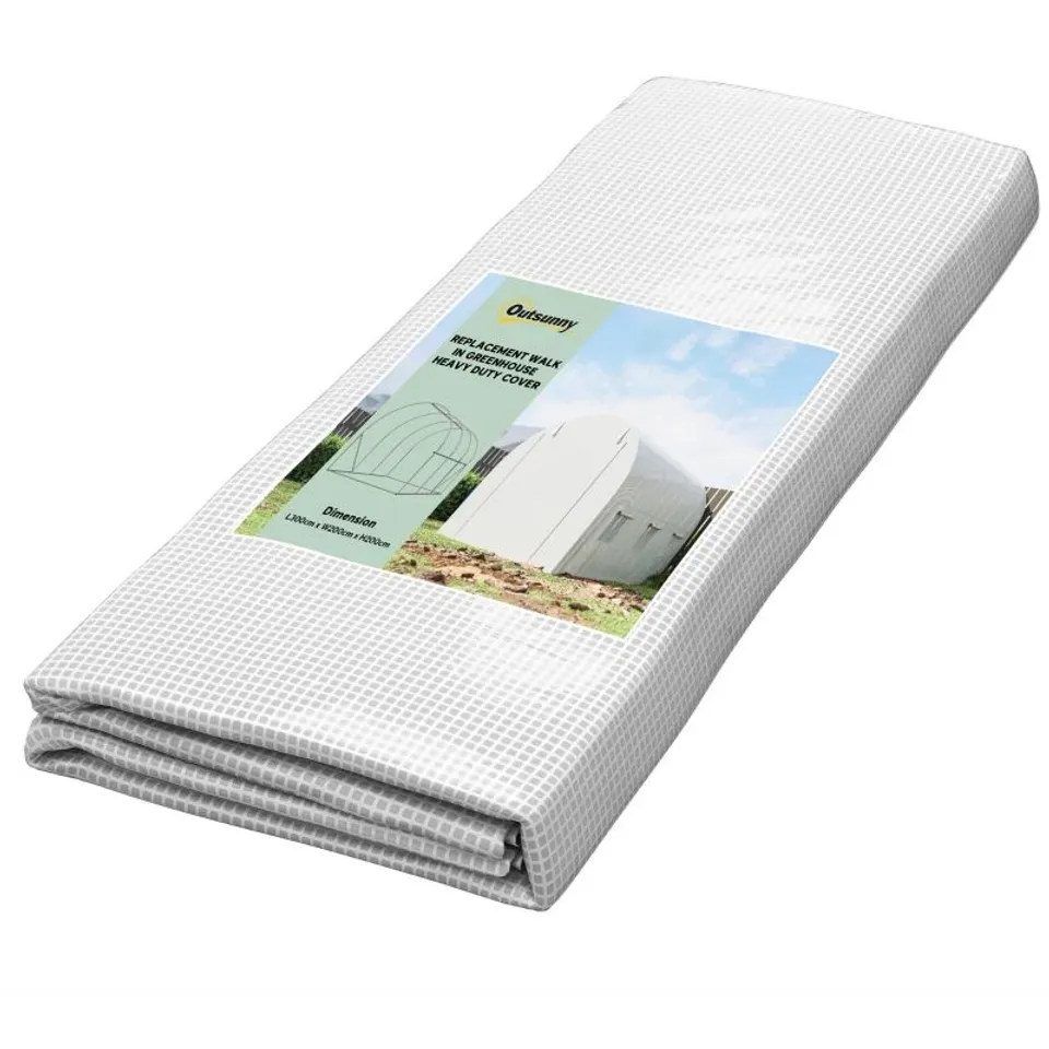 BOXED OUTSUNNY 3 X 2 X 2M POLYTUNNEL GREENHOUSE REPLACEMENT COVER ONLY WINTER GARDEN PLANT PE COVER FOR TUNNEL WALK-IN GREENHOUSE WITH ROLL-UP WINDOWS DOOR OUTDOOR, WHITE (1 BOX)
