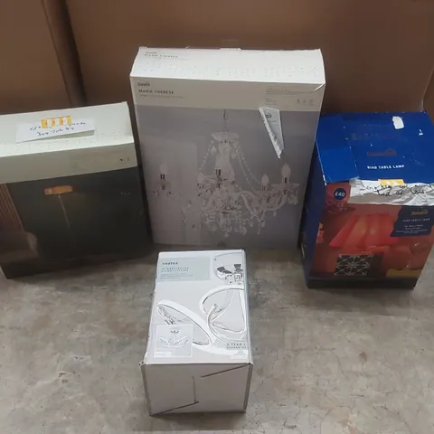 PALLET CONTAINING A VERY LARGE QUANTITY OF ASSORTED DESIGNER LIGHTING PRODUCTS INCLUDING: RAID TABLE LAMP, MARIE THERESE SEMI FLUSH CEILING LIGHT, CORTEZ INTEGRATED LED LIGHT, FLOYD FLOOR LAMP ECT