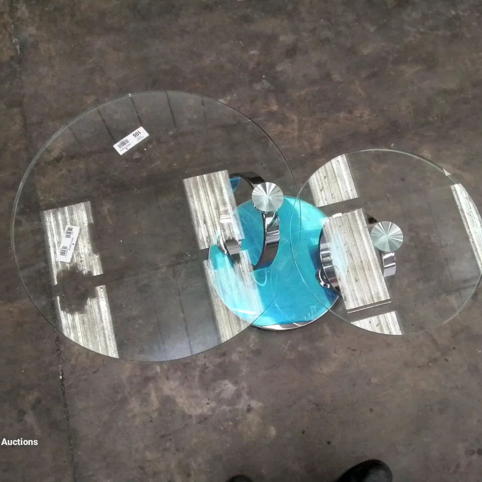 QUALITY DESIGNER CIRCULAR SPINNING GLASS SIDE TABLE WITH CHROME STAND