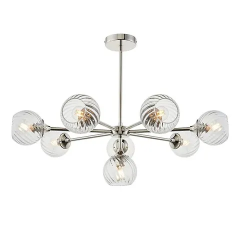 BOXED LUMINOSA ALLEGRA 8 LIGHT MULTI ARM GLASS SHADE CEILING PENDANT BRIGHT NICKEL