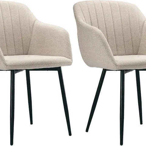 BOXED PAIR OF MODERN DINING CHAIRS WITH ARMRESTS SET OF 2 UPHOLSTERED CHAIRS FOR DINING ROOM, KITCHEN, LIVING ROOM, ERGONOMIC WITH CONTOURED BACKREST AND METAL LEGS BEIGE