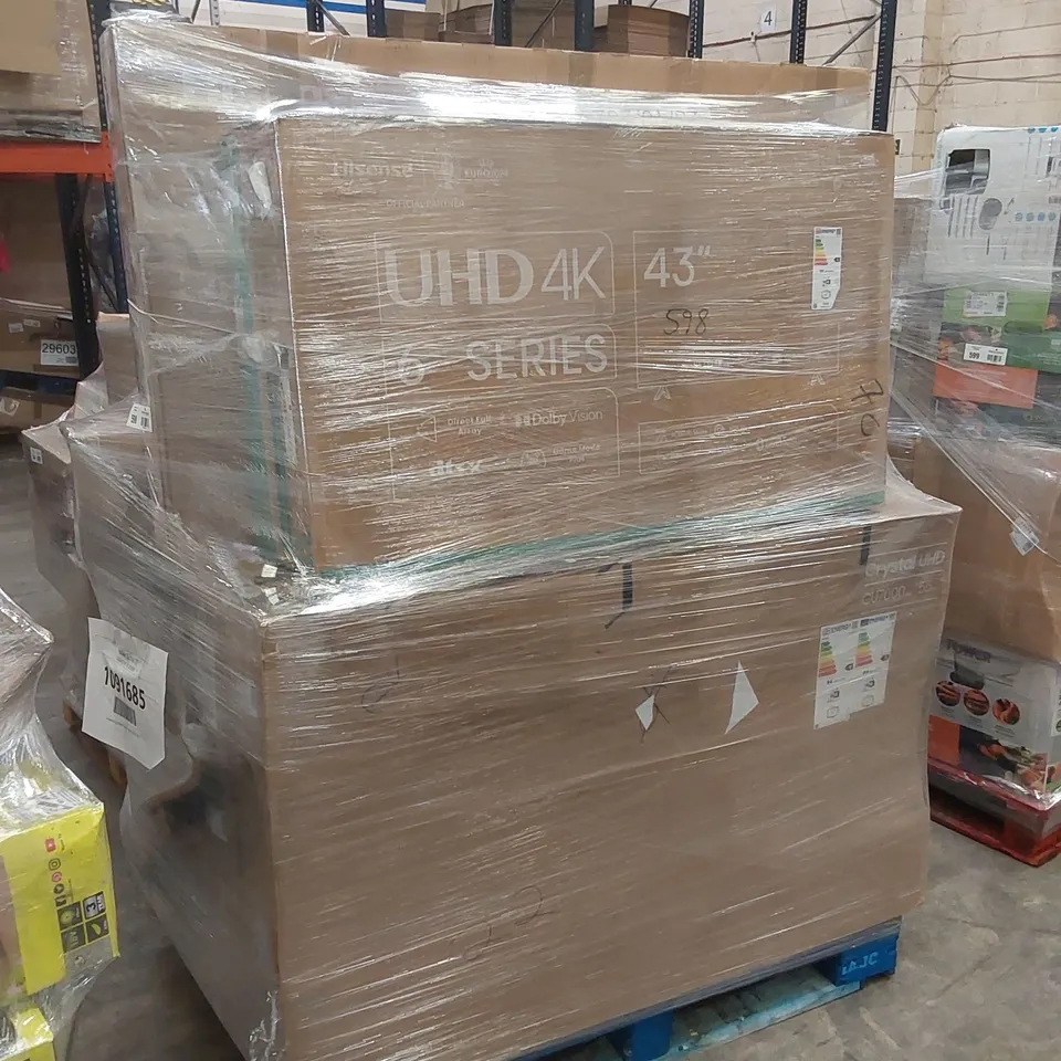 PALLET OF APPROXIMATELY 11 UNPROCESSED RAW RETURN TELEVISIONS TO INCLUDE;