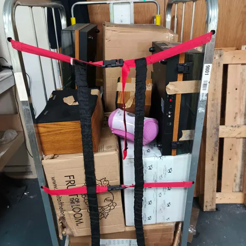CAGE OF APPROXIMATELY 9 ASSORTED ITEMS INCLUDING LENCO TURNTABLE , SPEAKERS AND LENCO PORTABLE STEREO CD PLAYER