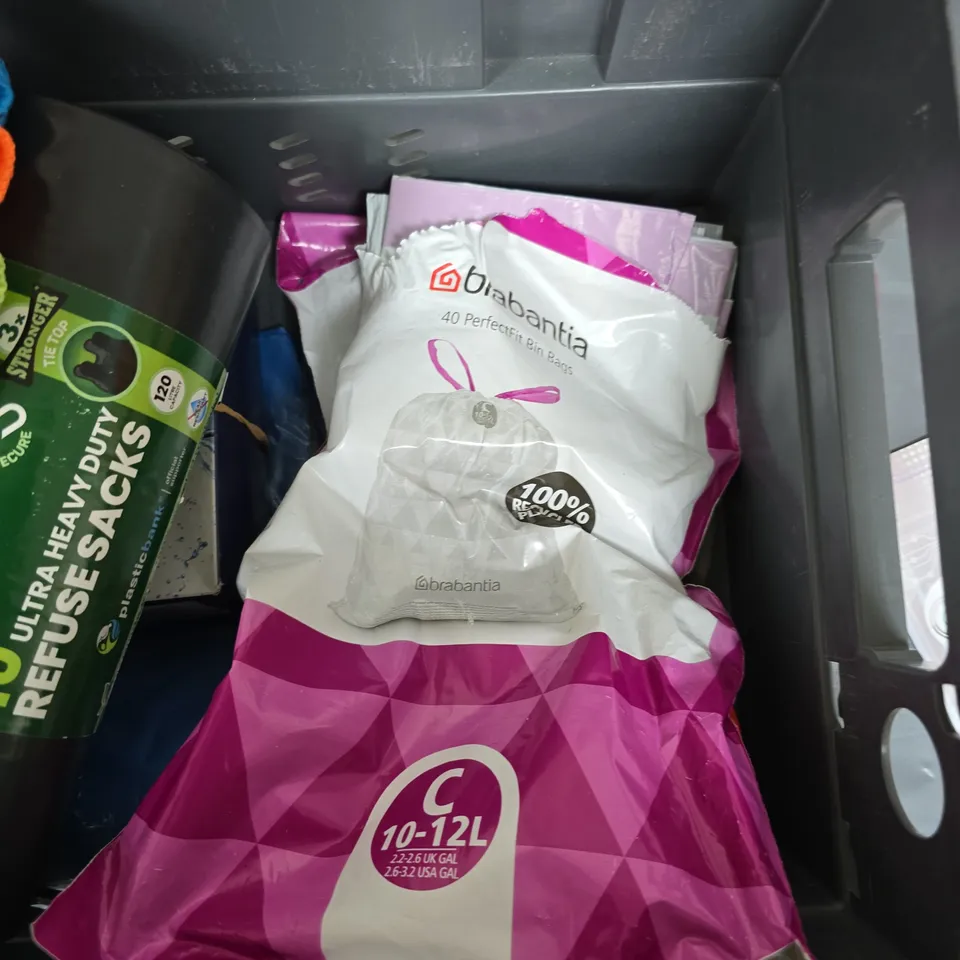 BRABANTIA 10-12L BIN LINERS, ALL-IN-ONE DISHWASHER TABLETS AND HEAVY-DUTY REFUSE SACKS – MIXED HOUSEHOLD LOT