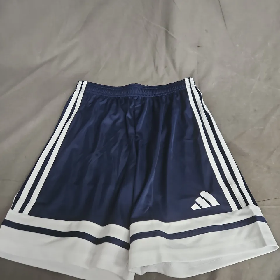 ADIDAS NAVY SHORTS WITH WHITE STRIPES