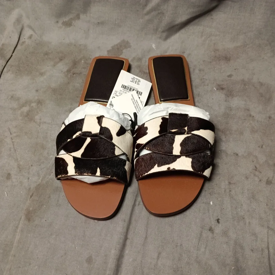 ZARA WOMEN'S COW PRINT SANDALS – BROWN SOLE UK SIZE 2 UNBOXED