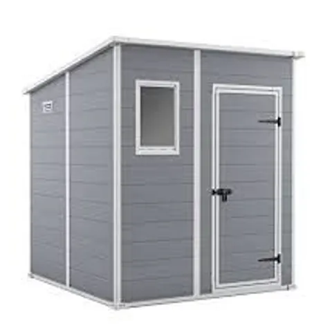 BOXED KETER MANOR PENT GARDEN STORAGE SHED, 6x6ft - GREY (1 BOX)