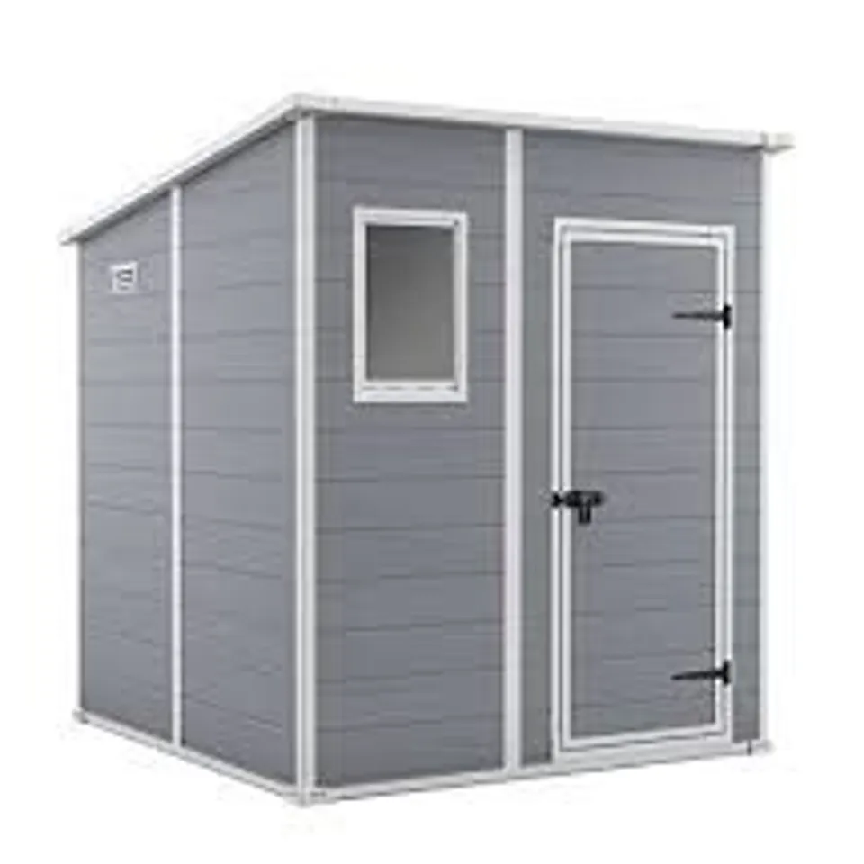 BOXED KETER MANOR PENT GARDEN STORAGE SHED, 6x6ft - GREY (1 BOX)