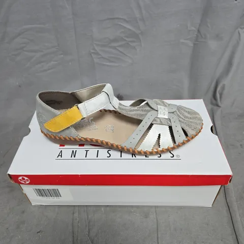 RIEKER SILVER/PLATINUM SANDALS SIZE 39 BOXED