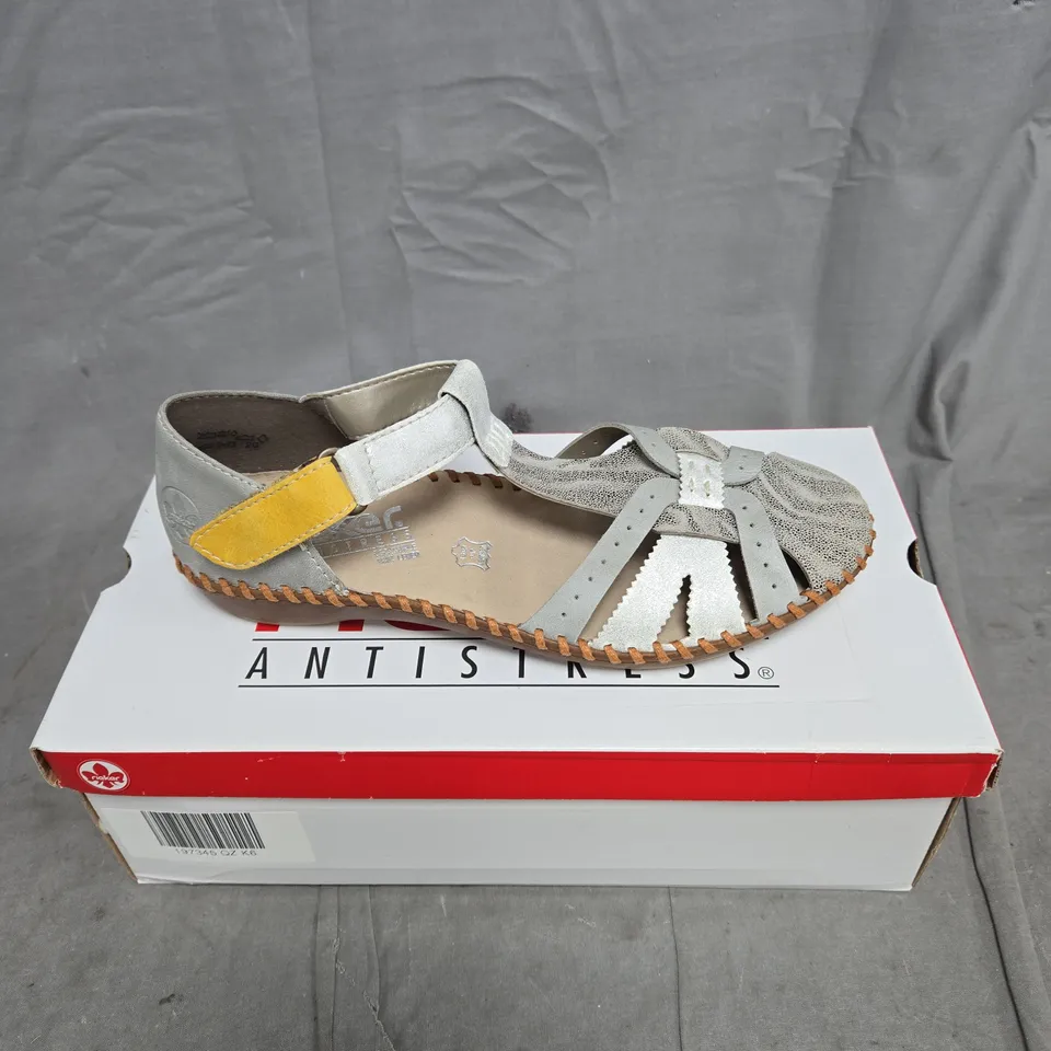 RIEKER SILVER/PLATINUM SANDALS SIZE 39 BOXED