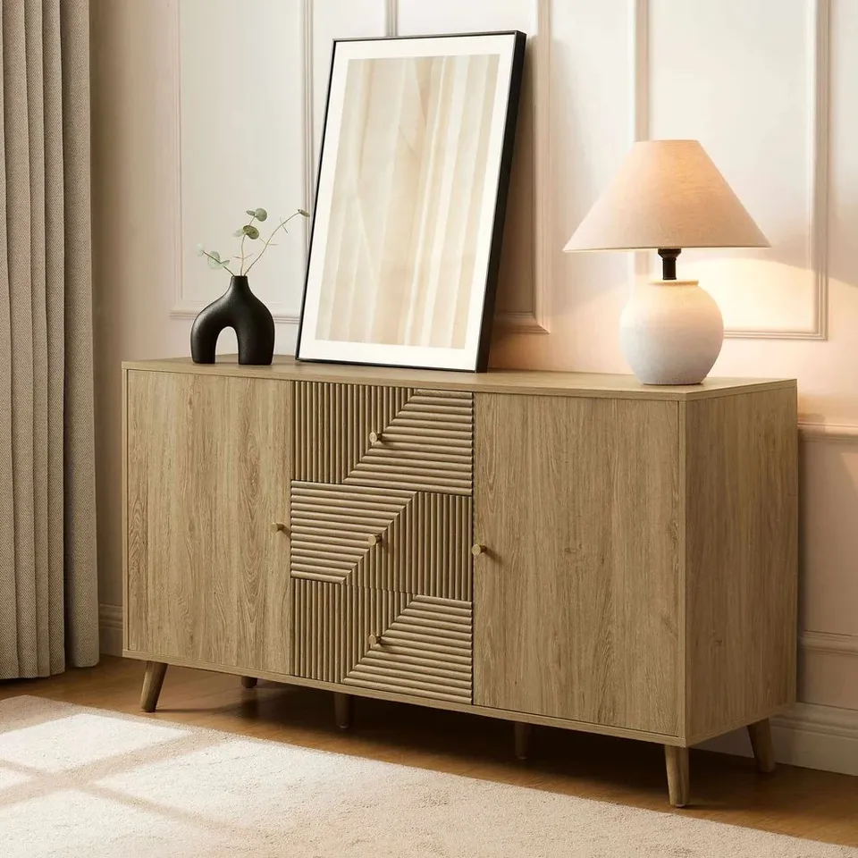 BOXED DUSK DORA LARGE SIDEBOARD WITH DRAWERS - LIGHT WOOD