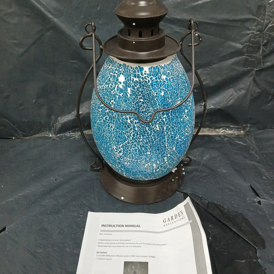 BOXED GARDEN REFLECTION MOSAIC LANTERN - BLUE 