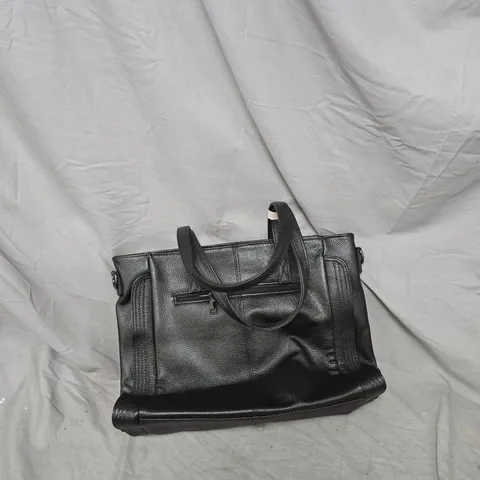 BLACK LEATHER HANDBAG WITH TOP HANDLES 
