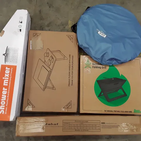 PALLET TO CONTAIN AN ASSORTMENT OF HOUSEHOLD ITEMS TO INCLUDE SHOWER MIXER, FOLDING GRILL, POP UP TENT AND LAPTOP BEDS ECT