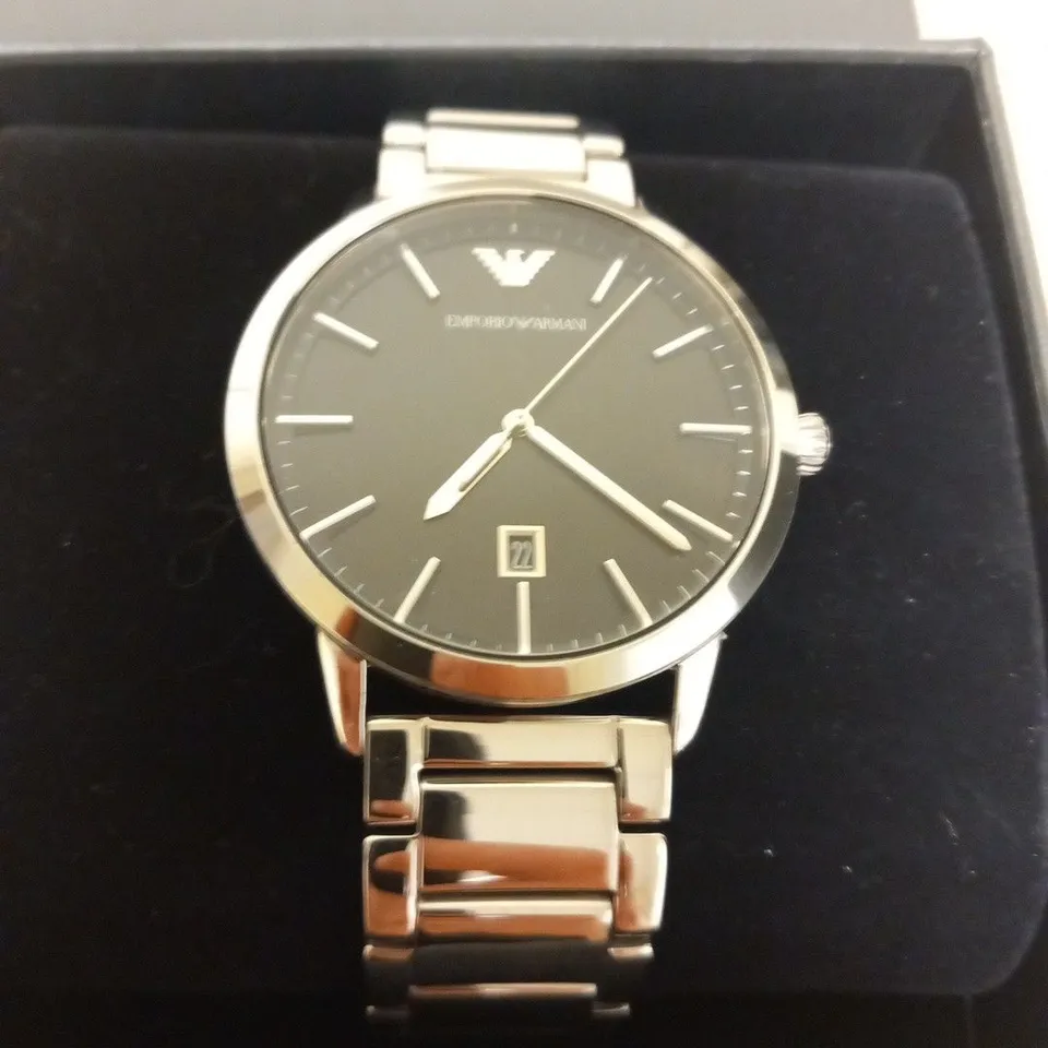 BOXED EMPORIO ARMANI MENS STAINLESS STEEL WRIST WATCH