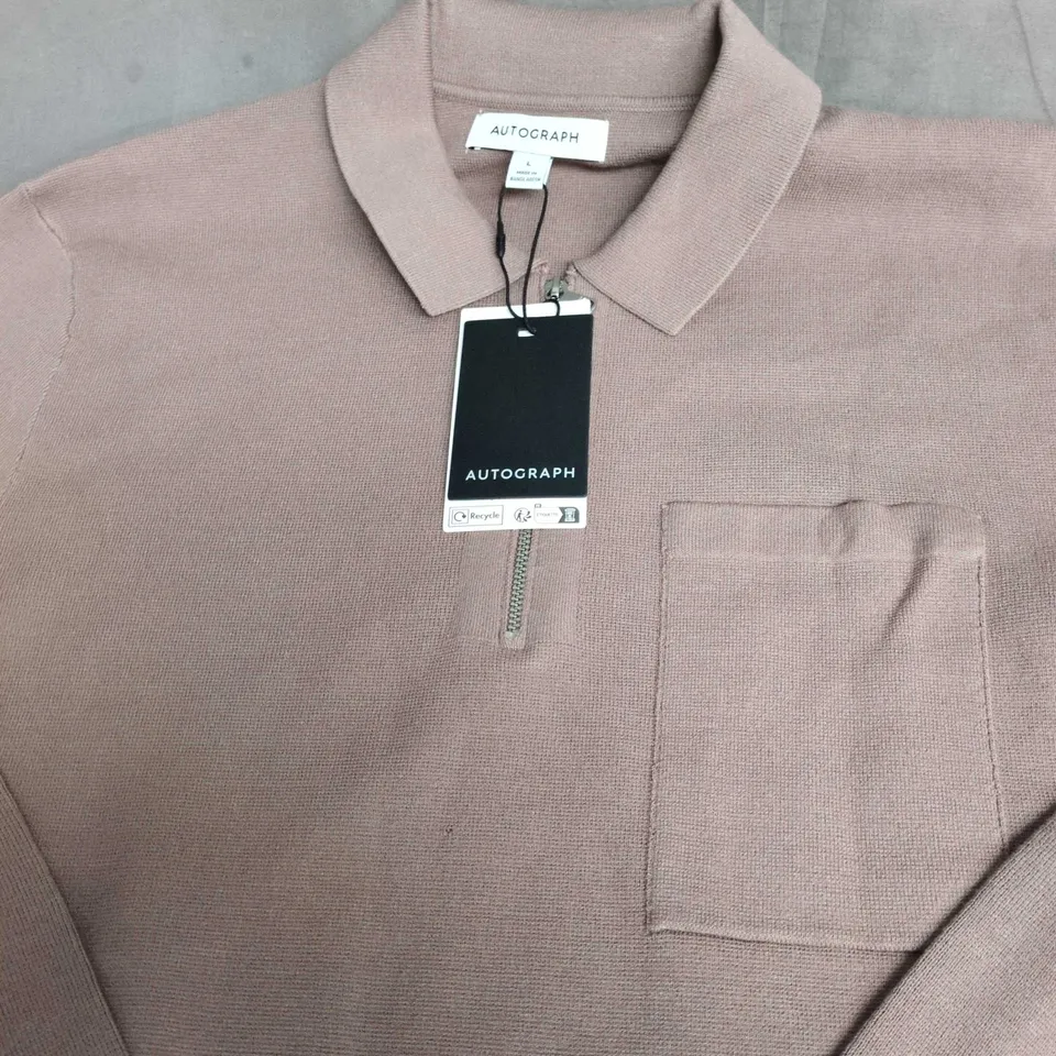 AUTOGRAPH MAUVE ZIP-NECK KNIT TOP, SIZE L