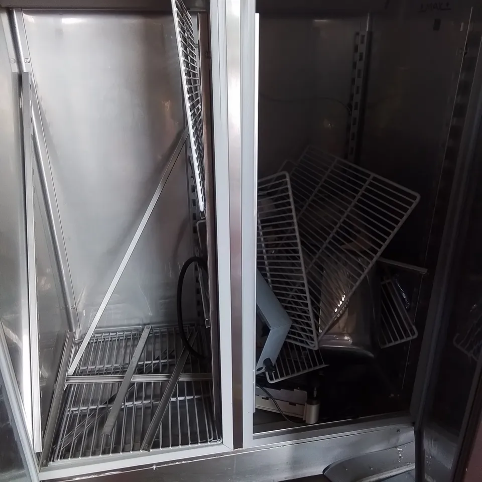 COMMERCIAL STAINLESS DOUBLE DOOR REFRIGERATED FOOD STORAGE UNIT 