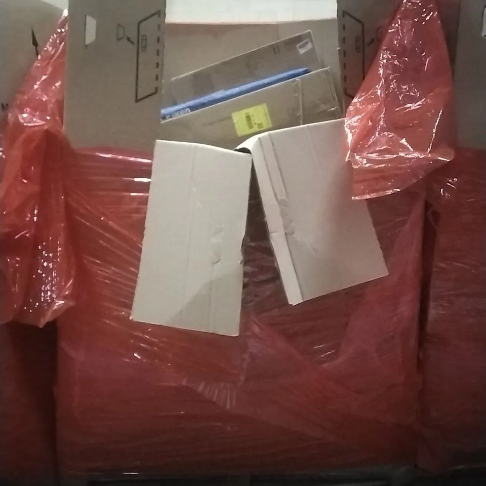 PALLET OF HOUSEHOLD ITEMS TO INCLUDE SHOWER SYSTEM, ELEVATED DOG BOWLS, DANCE MAT, VIBRATION PLATE EXCERISE MACHINE AND OTHER ASSORTED ITEMS...