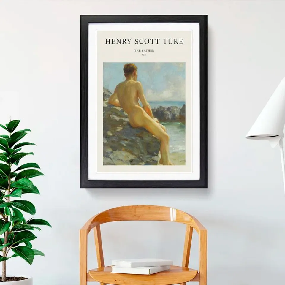 WRAPPED THE BATHER BY HENRY SCOTT TUKE - PICTURE FRAME PAINTING