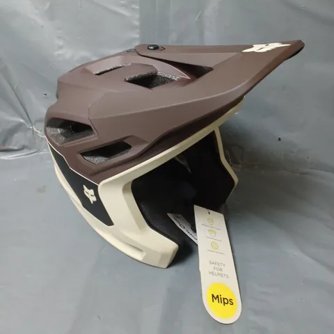 BOXED FOX RACING DROPFRAME PRO CREAM ENDURO HELMET BROWN/BEIGE SIZE M (55-59CM)