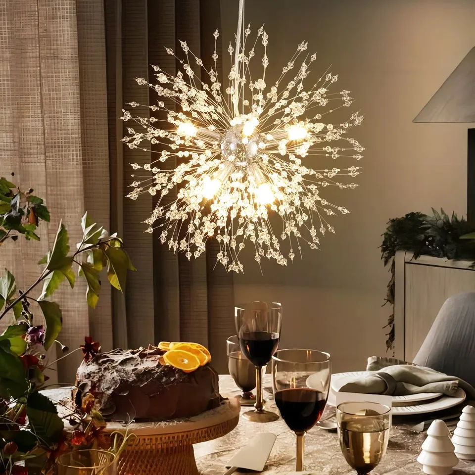 BOXED DANDELION 8-LIGHT SPUTNIK CRYSTAL CHANDELIER STARBURST SUNBURST CEILING LIGHT (1 BOX)