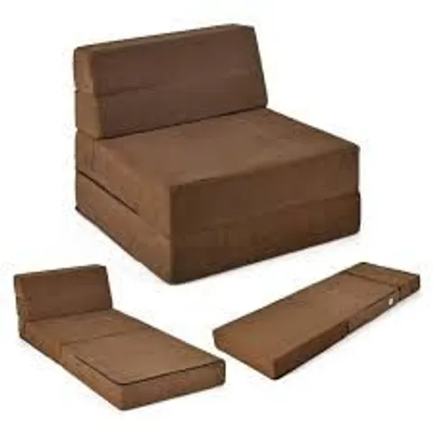 BOXED COSTWAY SINGLE SEATER BROWN TRI FOLDING CONVERTIBLE SOFA BED