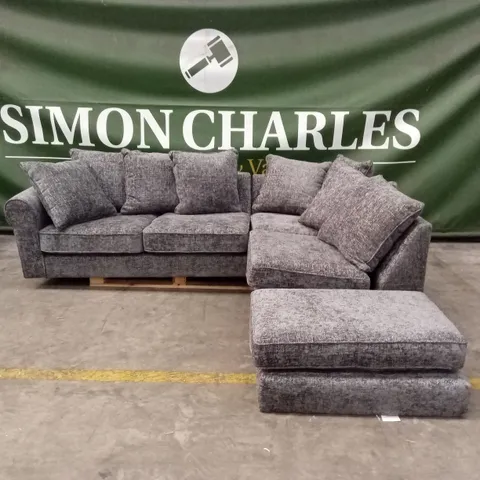 SANDERSON RIGHT HAND FABRIC CORNER CHAISE SOFA - GREY