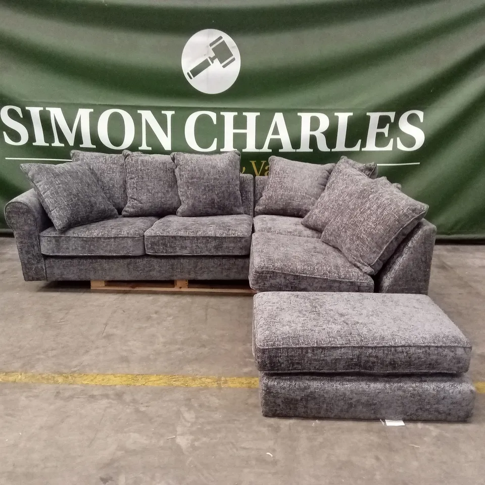 SANDERSON RIGHT HAND FABRIC CORNER CHAISE SOFA - GREY RRP £1249