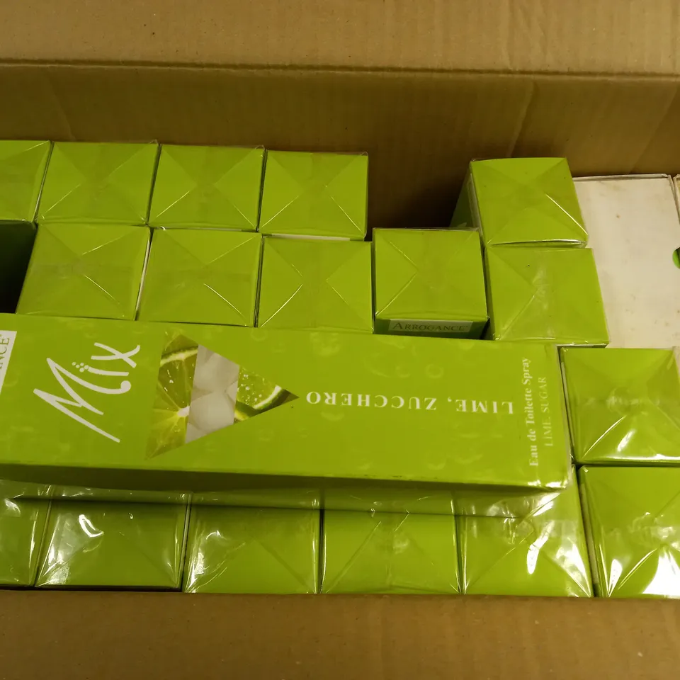 BOX OF APPROX 24 ASSORTED ITEMS TO INCLUDE - GIRL EAU DE TOILETTE GIAN MARCO VENTURI - ARROGANCE MIX LIME ZUCCHERO EAU DE TOILETTE SPRAY ECT
