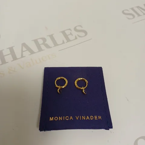 MONICA VINADER GOLD HOOP BLUE STONE EARRINGS