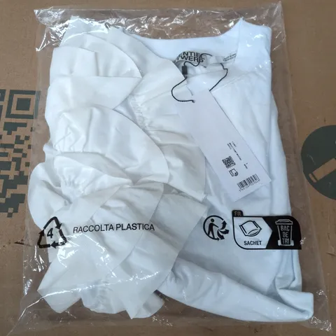 BAGGED ESSNETIEL ANTWERP DOLE T-SHIRT WITH BIG RUFFLE IN WHITE - SIZE 2