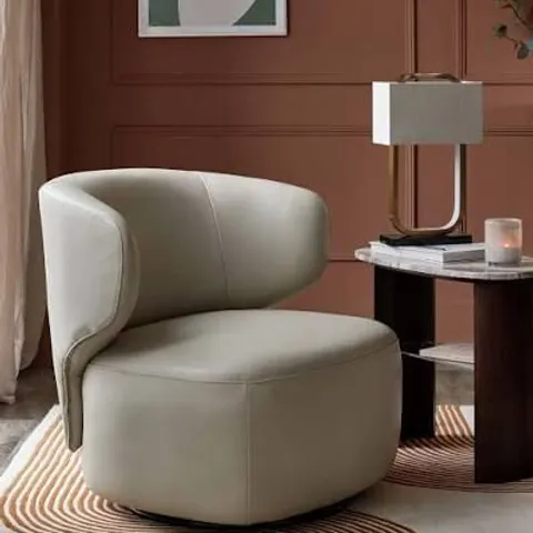 BOXED DANETTI LANDON NATURAL GREY LEATHER SWIVEL ACCENT CHAIR