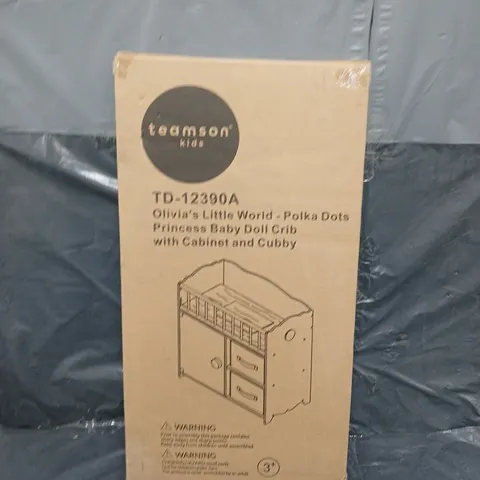 BOXED TEAMSON KIDS POLKA DOTS PRINCESS BABY DOLL CRIB