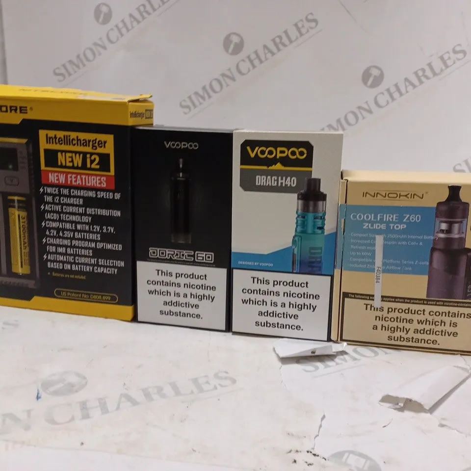 APPROXIMATELY 20 BOXED E-CIGARETTES TO INCLUDE VOOPOO DORIC 60  , VOOPOO DRAG H40 , INNOKIN COOLFIRE , ETC 
