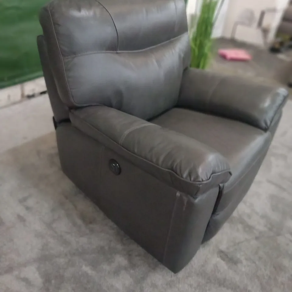 DESIGNER GREY LEATHER ELECTRIC RECLINING ARMCHAIR