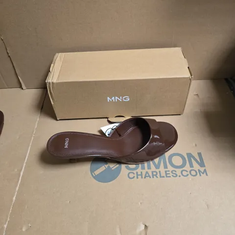 MNG BROWN LEATHER SANDALS – WOMEN'S OPEN-TOE SLIP-ON (BOXED) - EUR SIZE 39 